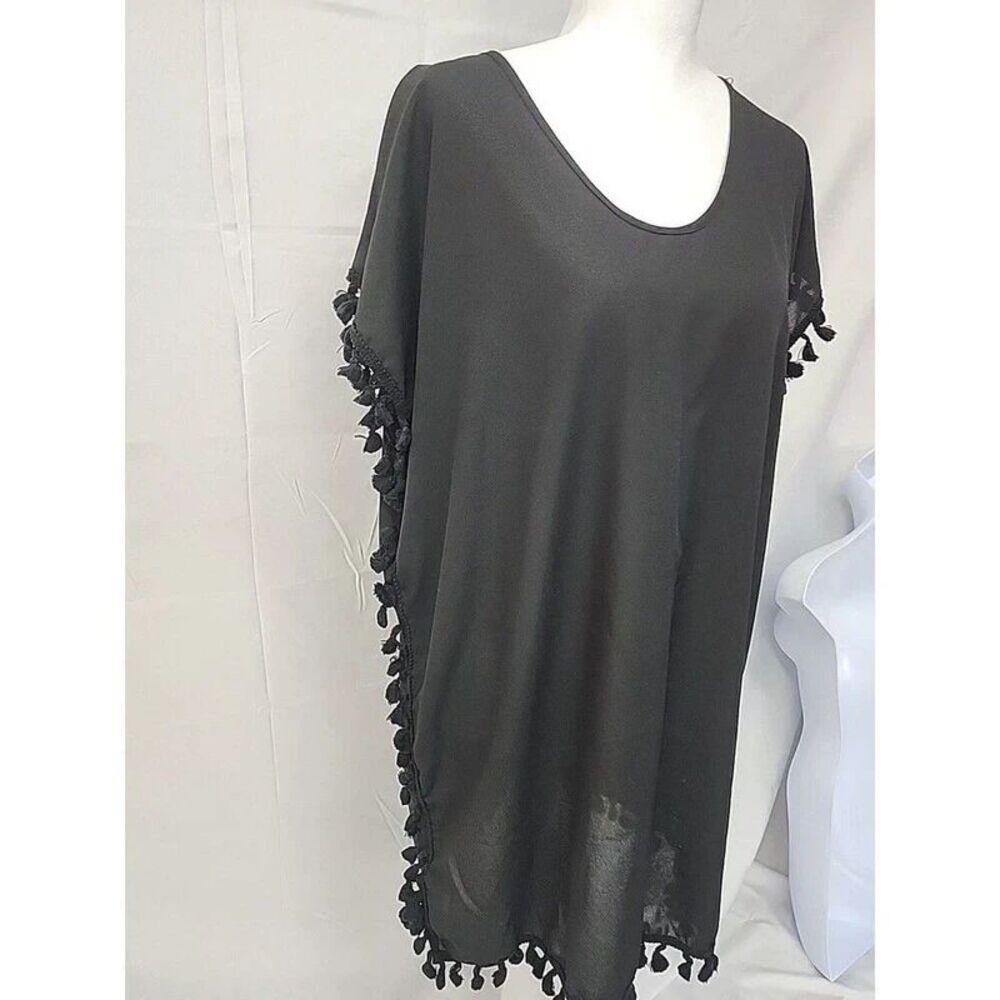 Yincra Womens Swimsuit Beach Coverup Dress LRG black Tassles Boho